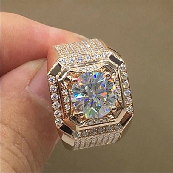 NEW* Rose Gold solitaire bling cuban Gotti ring - Picture 3 of 4